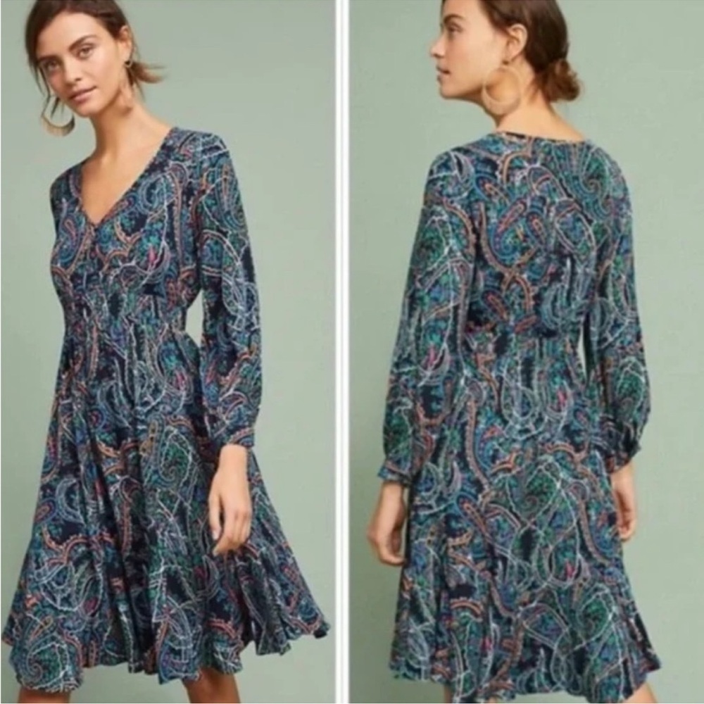 Maeve (Anthropologie) Black Ruffled dress with Bishop Sleeves size XS.